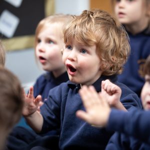boy in amazement in the classroom