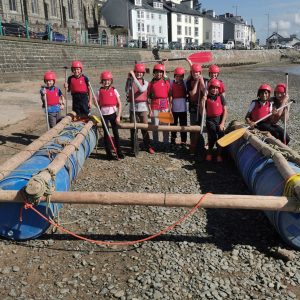 students with their assembled kayak