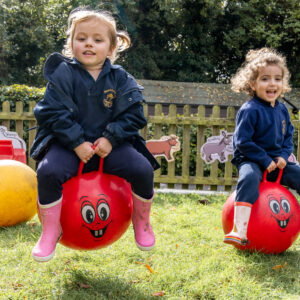 Space hoppers in nursery garden